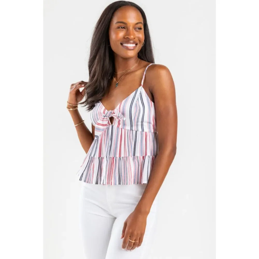 Jun & Ivy striped front tye cropped tank top Medium M